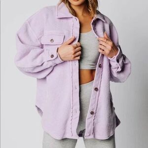 Free People Womens Lilac Ruby Shirt Fleece Button Down Shacket Jacket Large